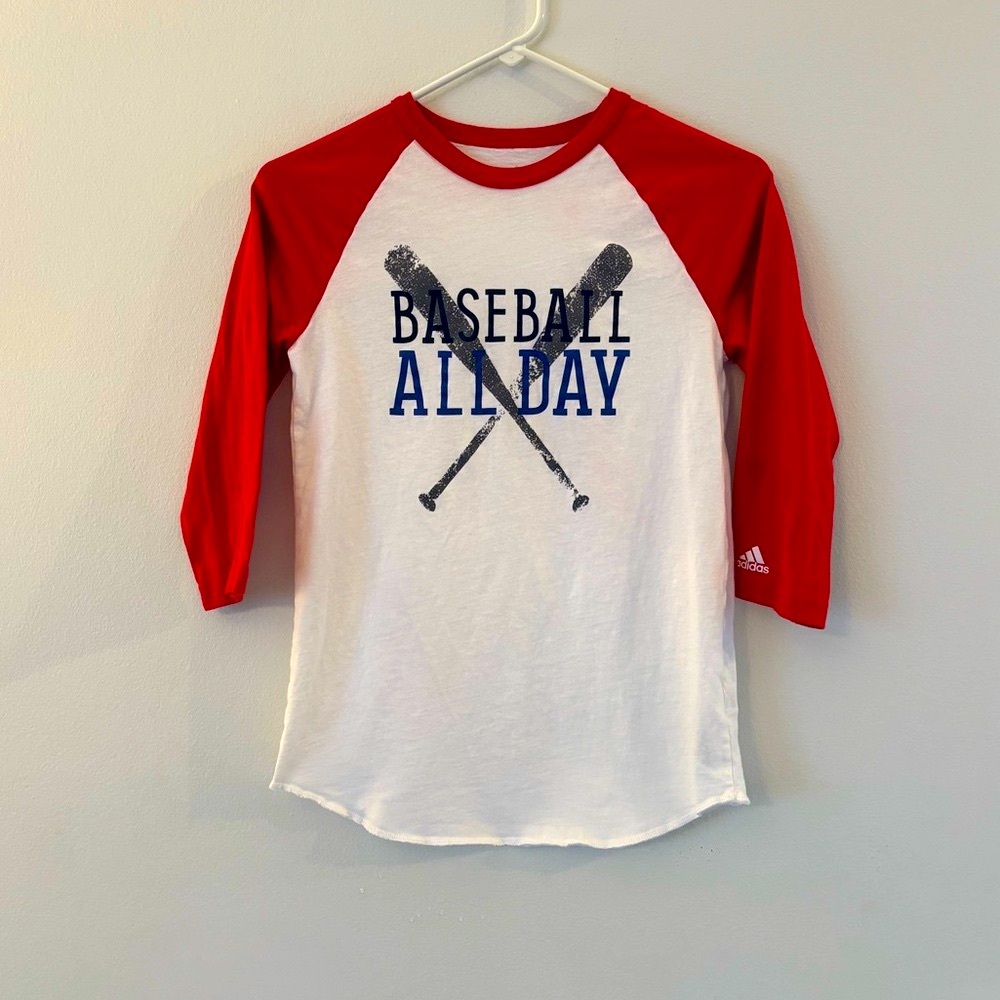 Adidas Kids Long Sleeve Baseball Tee - Red and White